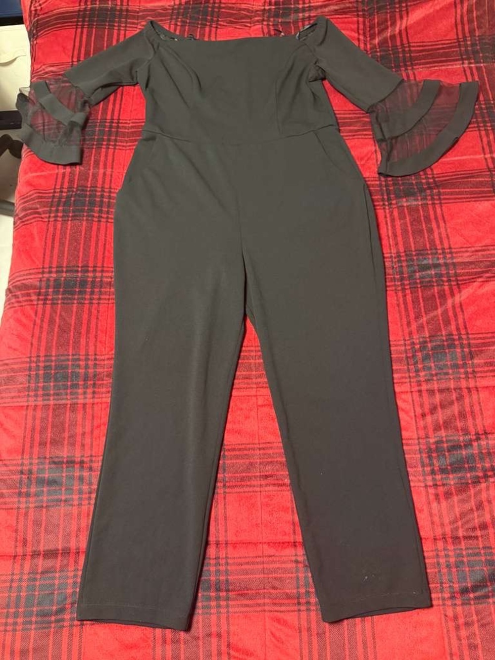 Premier Black Jumpsuit with Mesh Sleeves